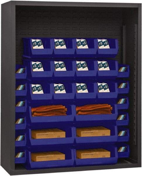 Durham - 30 Bin Enclosed Shelving - 48 Inch Overall Width x 18 Inch Overall Depth x 60 Inch Overall Height, Blue Polyethylene Bins - Exact Tool & Supply