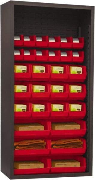 Durham - 30 Bin Enclosed Shelving - 36 Inch Overall Width x 18 Inch Overall Depth x 72 Inch Overall Height, Red Polyethylene Bins - Exact Tool & Supply