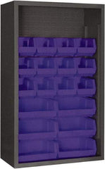 Durham - 18 Bin Enclosed Shelving - 36 Inch Overall Width x 18 Inch Overall Depth x 60 Inch Overall Height, Blue Polyethylene Bins - Exact Tool & Supply
