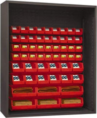 Durham - 54 Bin Enclosed Shelving - 60 Inch Overall Width x 24 Inch Overall Depth x 60 Inch Overall Height, Red Polyethylene Bins - Exact Tool & Supply