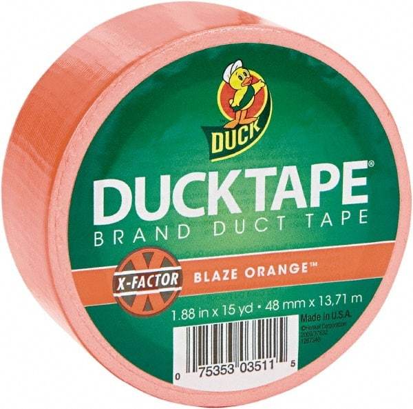 Duck - 1-7/8" x 15 Yds Orange Duct Tape - 9 mil, Rubber Adhesive, Vinyl Backing, 22 Lb/ln Tensile Strength, Series DUC - Exact Tool & Supply