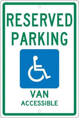 NMC - "Reserved Parking Van Accessible", "Handicap Symbol", 12" Wide x 18" High, Aluminum ADA Signs - 0.063" Thick, Green & Blue on White, Rectangle, Post Mount - Exact Tool & Supply