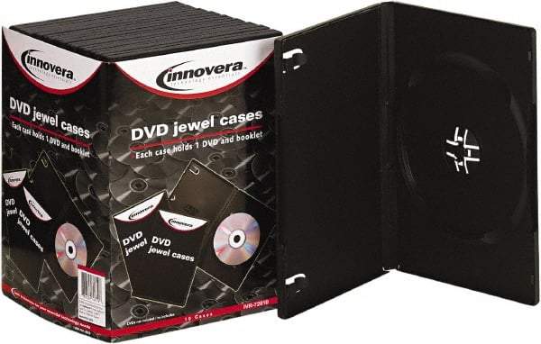 innovera - 1 Compartment, 5-3/8 Inch Wide x 1/2 Inch Deep x 7-1/2 Inch High, DVD Case - Plastic, Black - Exact Tool & Supply