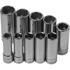 SK - 3/8" Drive Deep Socket Set - 10 to 19mm, Metric Measurement Standard - Exact Tool & Supply