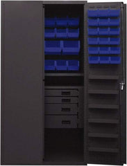Durham - 2 Shelf 58 Bin Storage Cabinet - Steel, 36" Wide x 24" Deep x 72" High, Blue - Exact Tool & Supply