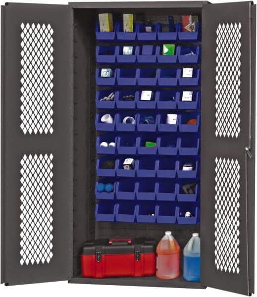 Durham - 45 Bin Storage Cabinet - Steel, 36" Wide x 24" Deep x 72" High, Blue - Exact Tool & Supply