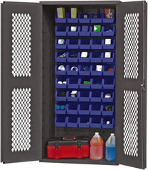 Durham - 45 Bin Storage Cabinet - Steel, 36" Wide x 24" Deep x 72" High, Blue - Exact Tool & Supply