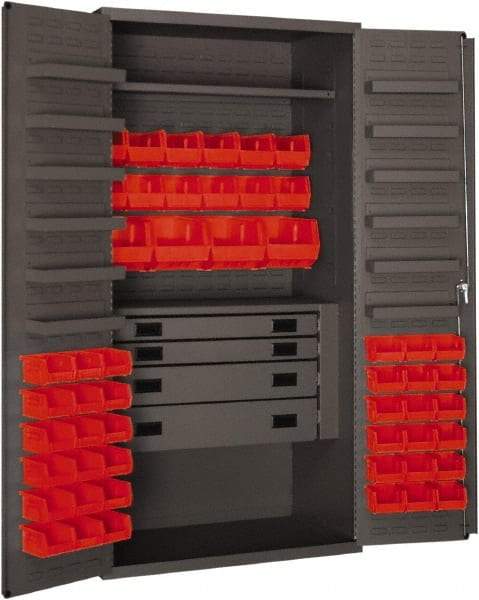 Durham - 2 Shelf 52 Bin Storage Cabinet - Steel, 36" Wide x 24" Deep x 72" High, Red - Exact Tool & Supply