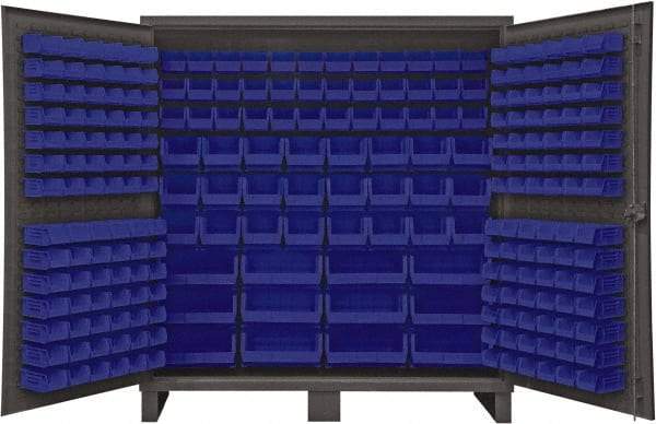 Durham - 240 Bin Storage Cabinet - Steel, 72" Wide x 24" Deep x 78" High, Blue - Exact Tool & Supply