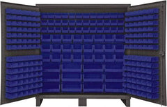 Durham - 240 Bin Storage Cabinet - Steel, 72" Wide x 24" Deep x 78" High, Blue - Exact Tool & Supply