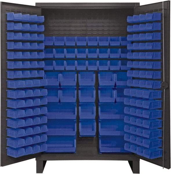 Durham - 162 Bin Storage Cabinet - Steel, 48" Wide x 24" Deep x 78" High, Blue - Exact Tool & Supply