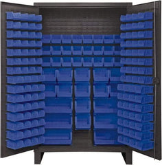 Durham - 162 Bin Storage Cabinet - Steel, 48" Wide x 24" Deep x 78" High, Blue - Exact Tool & Supply