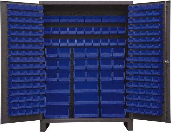Durham - 227 Bin Storage Cabinet - Steel, 60" Wide x 24" Deep x 84" High, Blue - Exact Tool & Supply