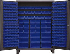 Durham - 227 Bin Storage Cabinet - Steel, 60" Wide x 24" Deep x 84" High, Blue - Exact Tool & Supply