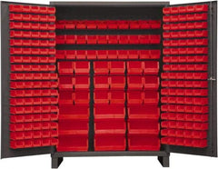 Durham - 227 Bin Storage Cabinet - Steel, 60" Wide x 24" Deep x 84" High, Red - Exact Tool & Supply