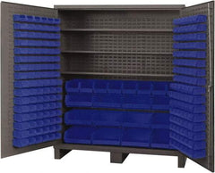 Durham - 3 Shelf 212 Bin Storage Cabinet - Steel, 72" Wide x 24" Deep x 84" High, Blue - Exact Tool & Supply