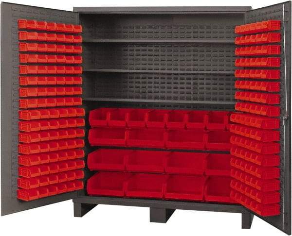 Durham - 3 Shelf 212 Bin Storage Cabinet - Steel, 72" Wide x 24" Deep x 84" High, Red - Exact Tool & Supply