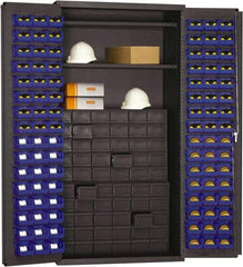 Durham - 2 Shelf 96 Bin Storage Cabinet - Steel, 36" Wide x 24" Deep x 72" High, Blue - Exact Tool & Supply