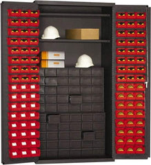 Durham - 2 Shelf 96 Bin Storage Cabinet - Steel, 36" Wide x 24" Deep x 72" High, Red - Exact Tool & Supply