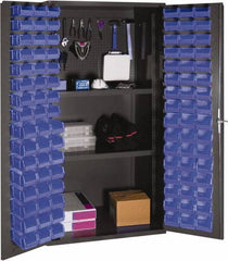 Durham - 2 Shelf 96 Bin Storage Cabinet - Steel, 36" Wide x 24" Deep x 72" High, Blue - Exact Tool & Supply