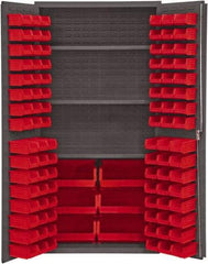 Durham - 3 Shelf 102 Bin Storage Cabinet - Steel, 36" Wide x 24" Deep x 72" High, Red - Exact Tool & Supply