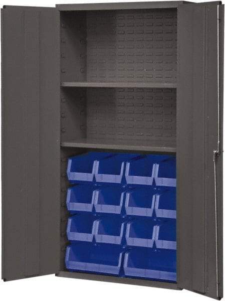 Durham - 2 Shelf 14 Bin Storage Cabinet - Steel, 36" Wide x 18" Deep x 72" High, Blue - Exact Tool & Supply