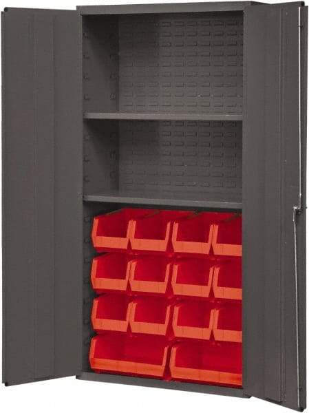 Durham - 2 Shelf 14 Bin Storage Cabinet - Steel, 36" Wide x 18" Deep x 72" High, Red - Exact Tool & Supply
