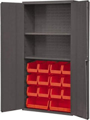 Durham - 2 Shelf 14 Bin Storage Cabinet - Steel, 36" Wide x 18" Deep x 72" High, Red - Exact Tool & Supply