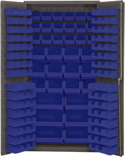 Durham - 132 Bin Storage Cabinet - Steel, 36" Wide x 24" Deep x 72" High, Blue - Exact Tool & Supply