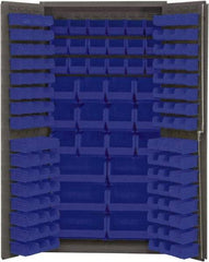 Durham - 132 Bin Storage Cabinet - Steel, 36" Wide x 24" Deep x 72" High, Blue - Exact Tool & Supply