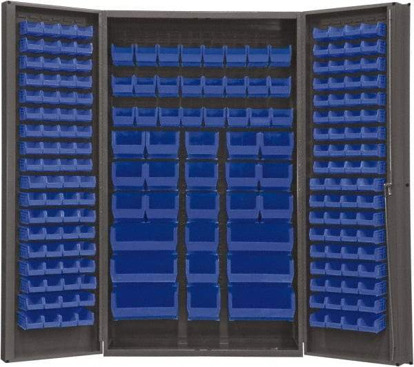 Durham - 192 Bin Storage Cabinet - Steel, 48" Wide x 24" Deep x 84" High, Blue - Exact Tool & Supply