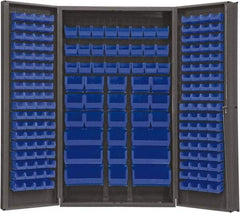 Durham - 192 Bin Storage Cabinet - Steel, 48" Wide x 24" Deep x 84" High, Blue - Exact Tool & Supply