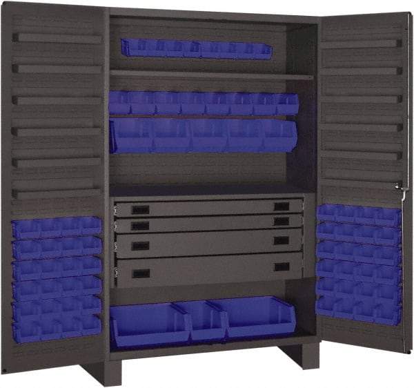 Durham - 2 Shelf 72 Bin Storage Cabinet - Steel, 48" Wide x 24" Deep x 78" High, Blue - Exact Tool & Supply