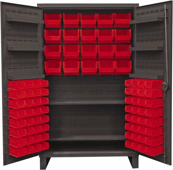 Durham - 2 Shelf 84 Bin Storage Cabinet - Steel, 48" Wide x 24" Deep x 78" High, Red - Exact Tool & Supply