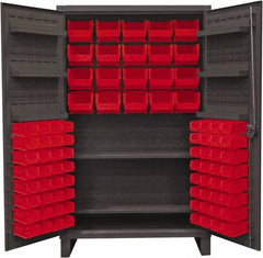 Durham - 2 Shelf 84 Bin Storage Cabinet - Steel, 48" Wide x 24" Deep x 78" High, Red - Exact Tool & Supply