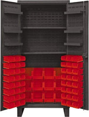 Durham - 2 Shelf 60 Bin Storage Cabinet - Steel, 36" Wide x 24" Deep x 78" High, Red - Exact Tool & Supply