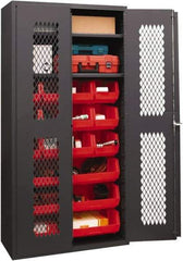 Durham - 2 Shelf 15 Bin Storage Cabinet - Steel, 36" Wide x 18" Deep x 72" High, Red - Exact Tool & Supply