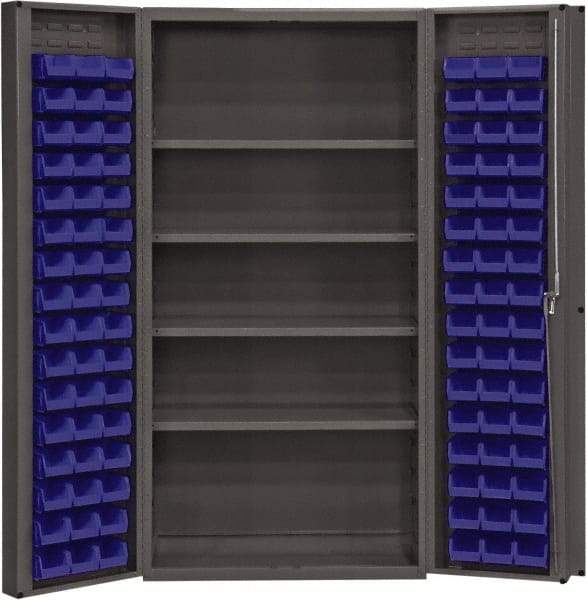Durham - 4 Shelf 96 Bin Storage Cabinet - Steel, 36" Wide x 24" Deep x 72" High, Blue - Exact Tool & Supply