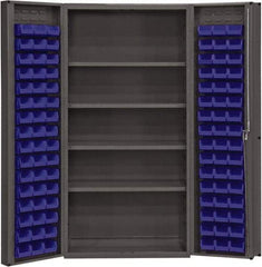 Durham - 4 Shelf 96 Bin Storage Cabinet - Steel, 36" Wide x 24" Deep x 72" High, Blue - Exact Tool & Supply