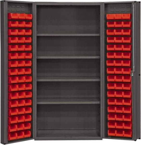 Durham - 4 Shelf 96 Bin Storage Cabinet - Steel, 36" Wide x 24" Deep x 72" High, Red - Exact Tool & Supply