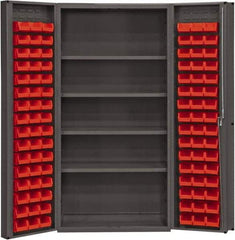 Durham - 4 Shelf 96 Bin Storage Cabinet - Steel, 36" Wide x 24" Deep x 72" High, Red - Exact Tool & Supply