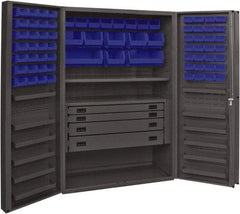 Durham - 2 Shelf 72 Bin Storage Cabinet - Steel, 48" Wide x 24" Deep x 72" High, Blue - Exact Tool & Supply