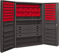 Durham - 2 Shelf 72 Bin Storage Cabinet - Steel, 48" Wide x 24" Deep x 72" High, Red - Exact Tool & Supply
