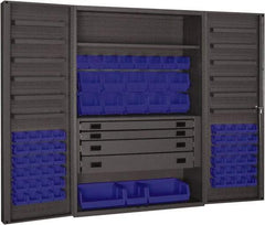 Durham - 2 Shelf 69 Bin Storage Cabinet - Steel, 48" Wide x 24" Deep x 72" High, Blue - Exact Tool & Supply