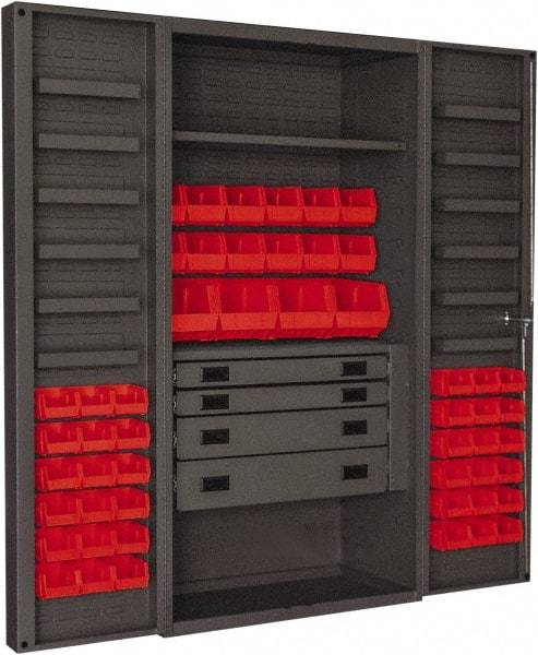 Durham - 2 Shelf 52 Bin Storage Cabinet - Steel, 36" Wide x 24" Deep x 72" High, Red - Exact Tool & Supply