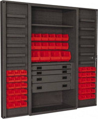 Durham - 2 Shelf 52 Bin Storage Cabinet - Steel, 36" Wide x 24" Deep x 72" High, Red - Exact Tool & Supply
