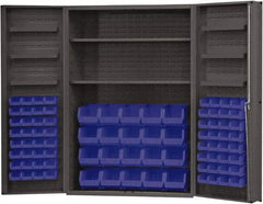 Durham - 2 Shelf 84 Bin Storage Cabinet - Steel, 48" Wide x 24" Deep x 72" High, Blue - Exact Tool & Supply