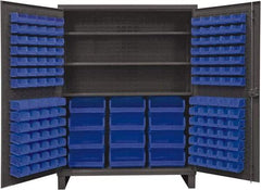 Durham - 3 Shelf 156 Bin Storage Cabinet - Steel, 60" Wide x 24" Deep x 78" High, Blue - Exact Tool & Supply