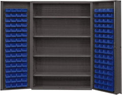 Durham - 4 Shelf 128 Bin Storage Cabinet - Steel, 48" Wide x 24" Deep x 72" High, Blue - Exact Tool & Supply