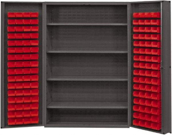 Durham - 4 Shelf 128 Bin Storage Cabinet - Steel, 48" Wide x 24" Deep x 72" High, Red - Exact Tool & Supply